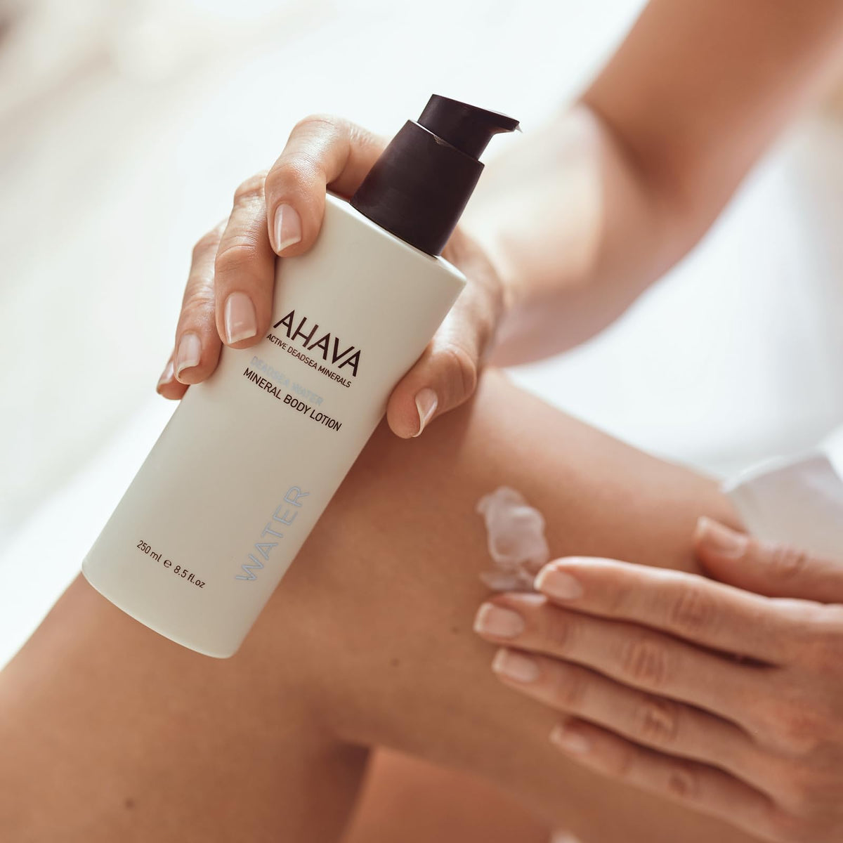AHAVA bottle on bathroom shelf highlighting convenient everyday use