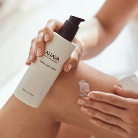 AHAVA bottle on bathroom shelf highlighting convenient everyday use