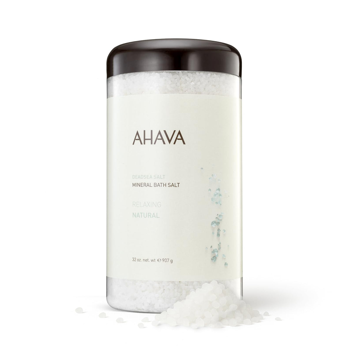AHAVA jar front view showing full 32 oz packaging and clear label benefits