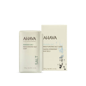 AHAVA Dead Sea Salt Soap top view displaying smooth soapless bar and label