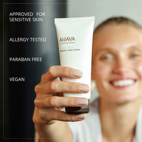 AHAVA 3.4 fl oz tube next to common items showing compact, portable size