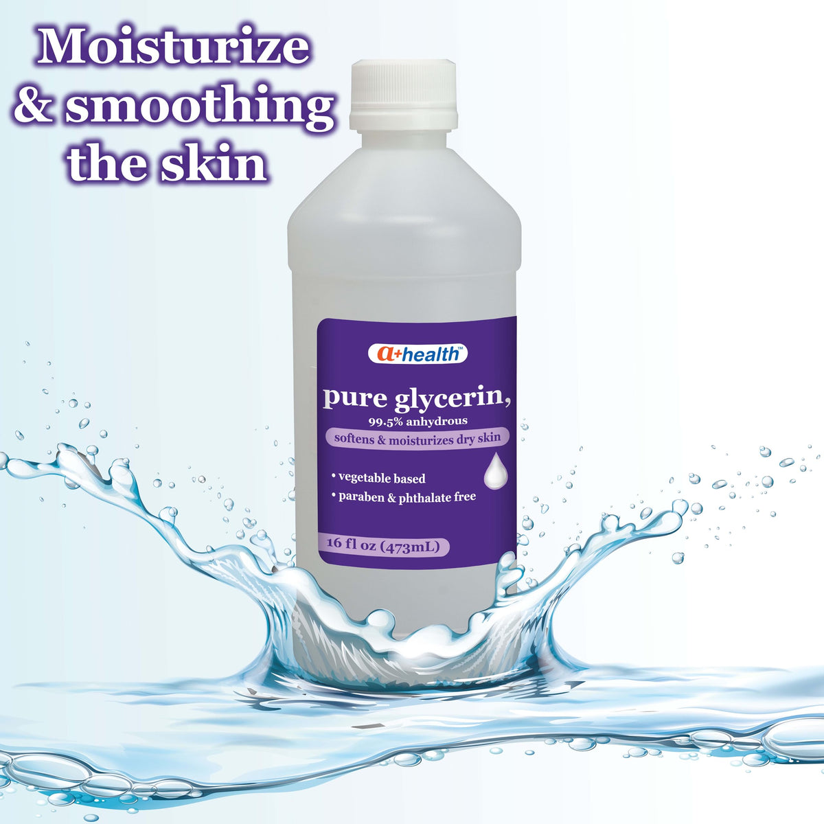 A+Health glycerin pour demonstrating smooth clear texture and easy dispensing