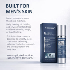 Ahgmeside on bathroom shelf lifestyle image conveying simple everyday grooming routine ease