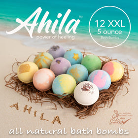 Ahila power of healing close-up texture of bath bomb showing shea and coconut butter moisturization