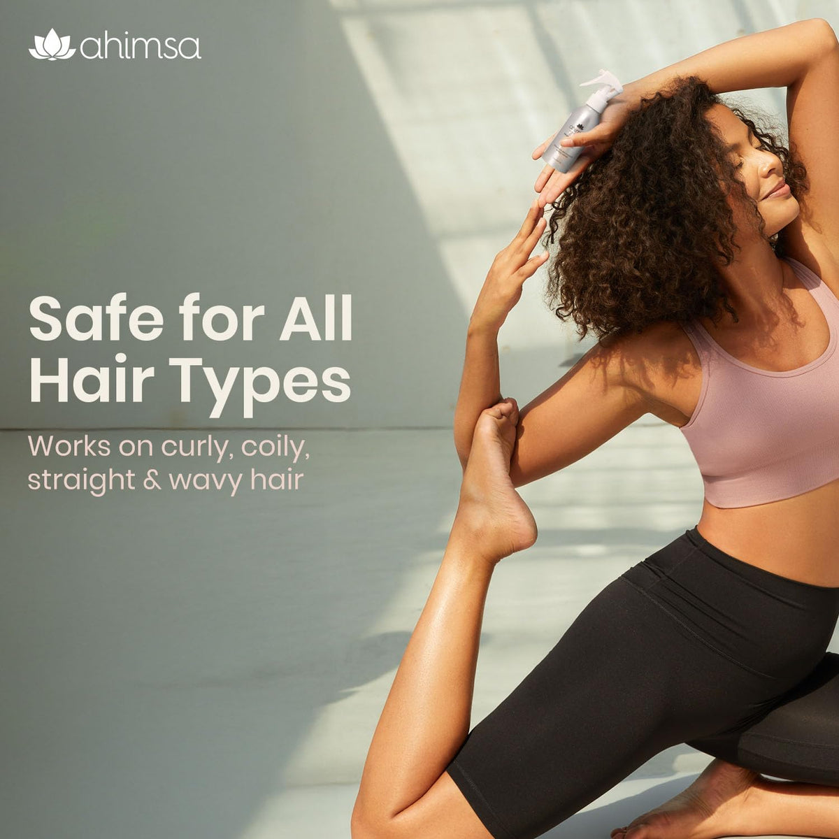 Ahimsa label with amla and jasmine highlighting botanically derived ingredients benefit