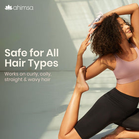 Ahimsa label with amla and jasmine highlighting botanically derived ingredients benefit