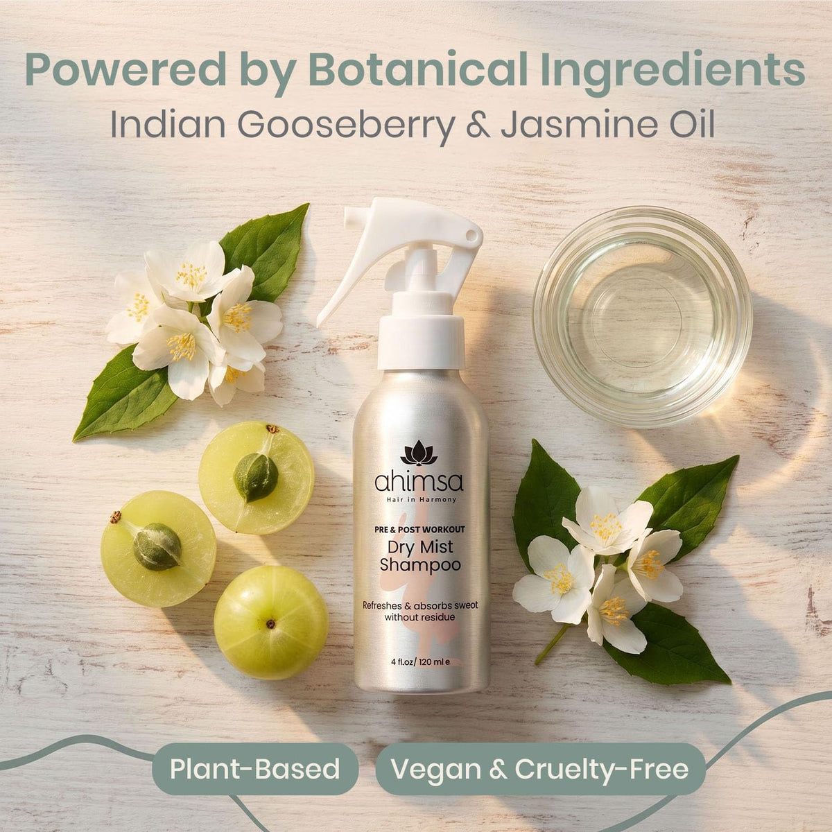 Ahimsa mist droplet on skin illustrating quick-dry texture and no residue benefit