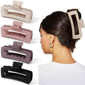 AHONEY front view of XL matte claw clip showing sturdy grip and sleek neutral tone for secure styling