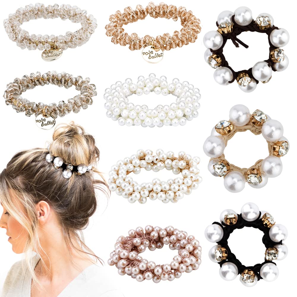 AHONEY front packaging showing nine pearl and crystal hair ties, stylish gift-ready