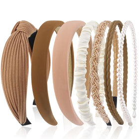 AHONEY front pack of seven neutral headbands showing variety and convenience