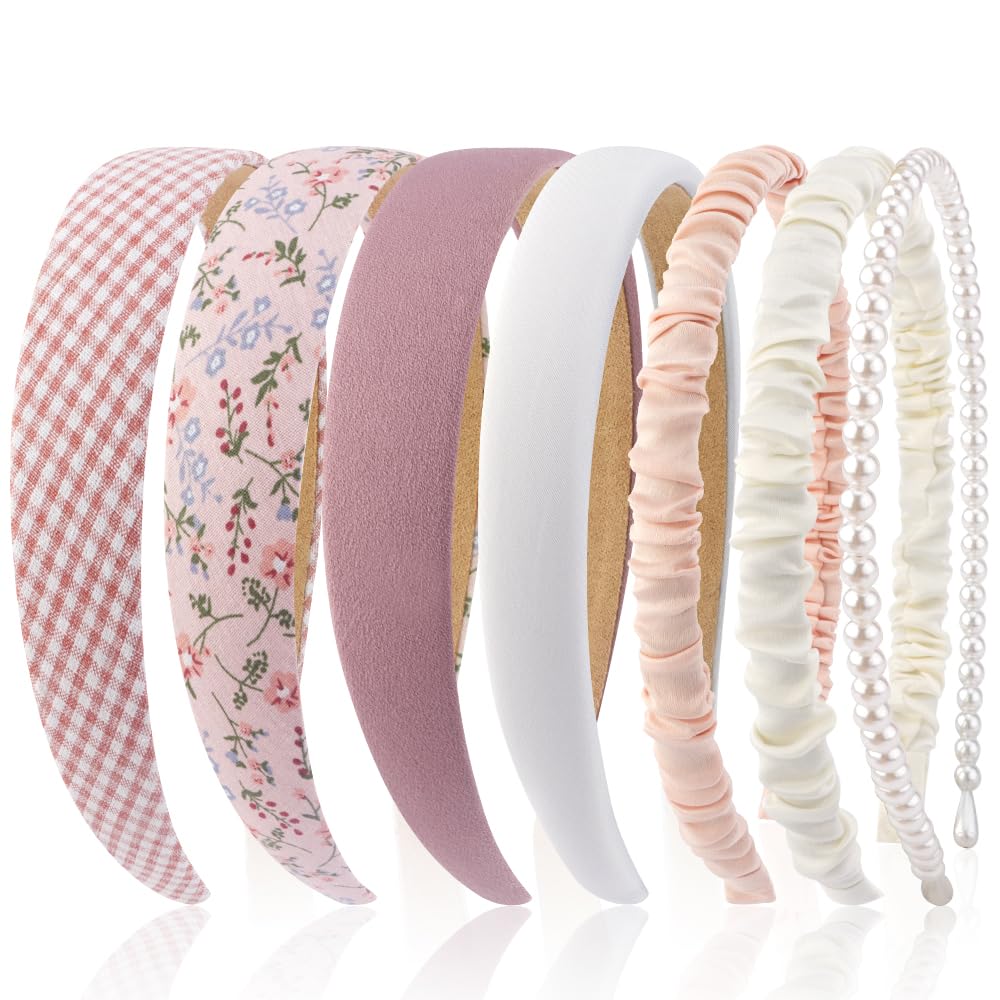 AHONEY front pack of seven pink headbands showing variety and easy styling