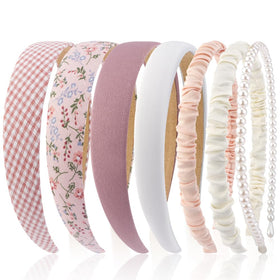AHONEY front pack of seven pink headbands showing variety and easy styling
