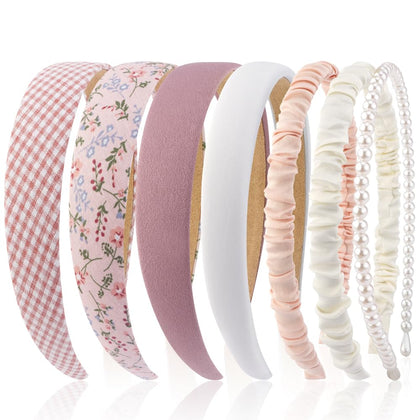 AHONEY front pack of seven pink headbands showing variety and easy styling