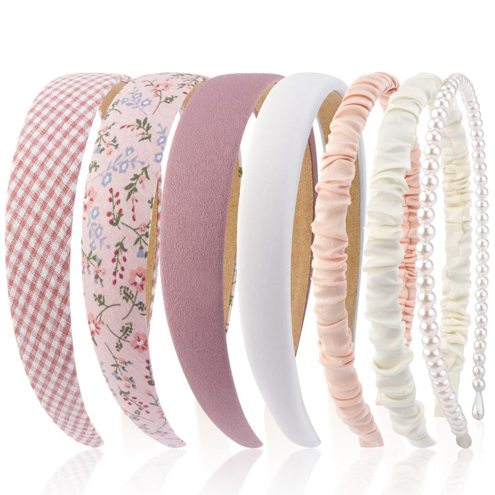AHONEY front pack of seven pink headbands showing variety and easy styling