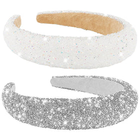 AHONEY front view of two rhinestone headbands showing sparkle and design benefit