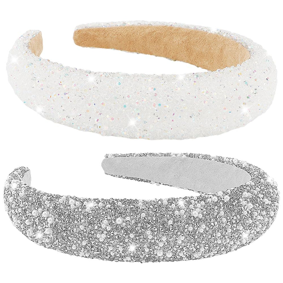 AHONEY front view of two rhinestone headbands showing sparkle and design benefit