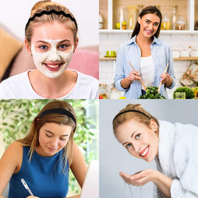AHONEY headband worn by woman during skincare routine keeping hair away for cleaner application