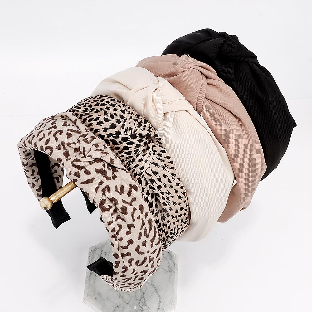 AHONEY leopard-accent headband laid flat showing pattern versatility