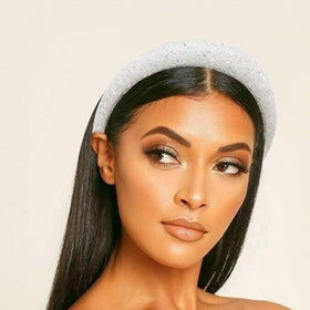 AHONEY headband worn with an updo showing elegant styling benefit