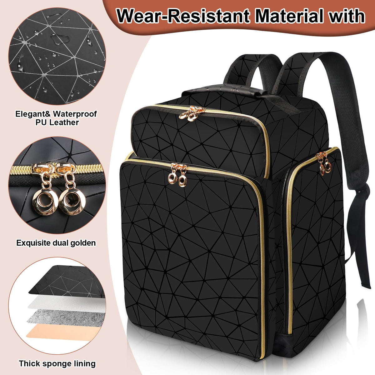ahzske detailed zipper and pu leather exterior for water resistance
