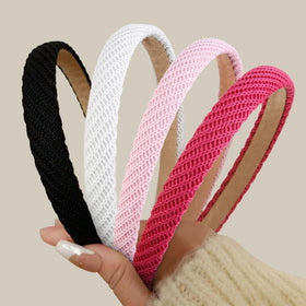 AIBFRID front view showing four thin knitted headbands and neat styling benefit
