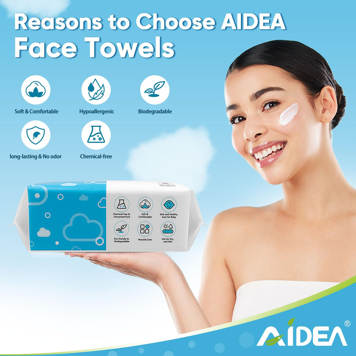 AIDEA towel in travel pouch illustrating portability and hygienic storage