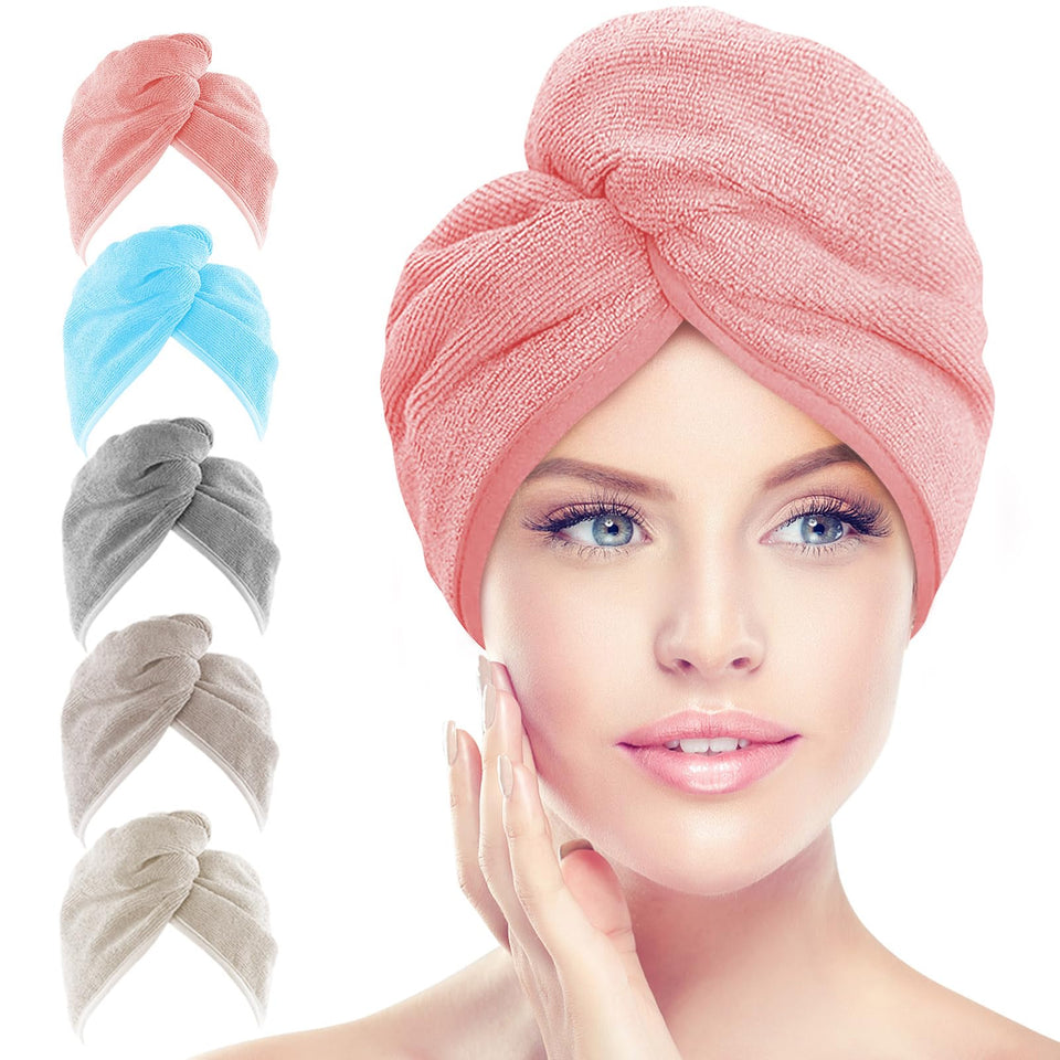 AIDEA front view of five-pack towel wraps showing colors and packaging benefit fast drying