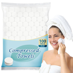 AIDEA front packaging showing 100 compressed towels, compact supply benefit