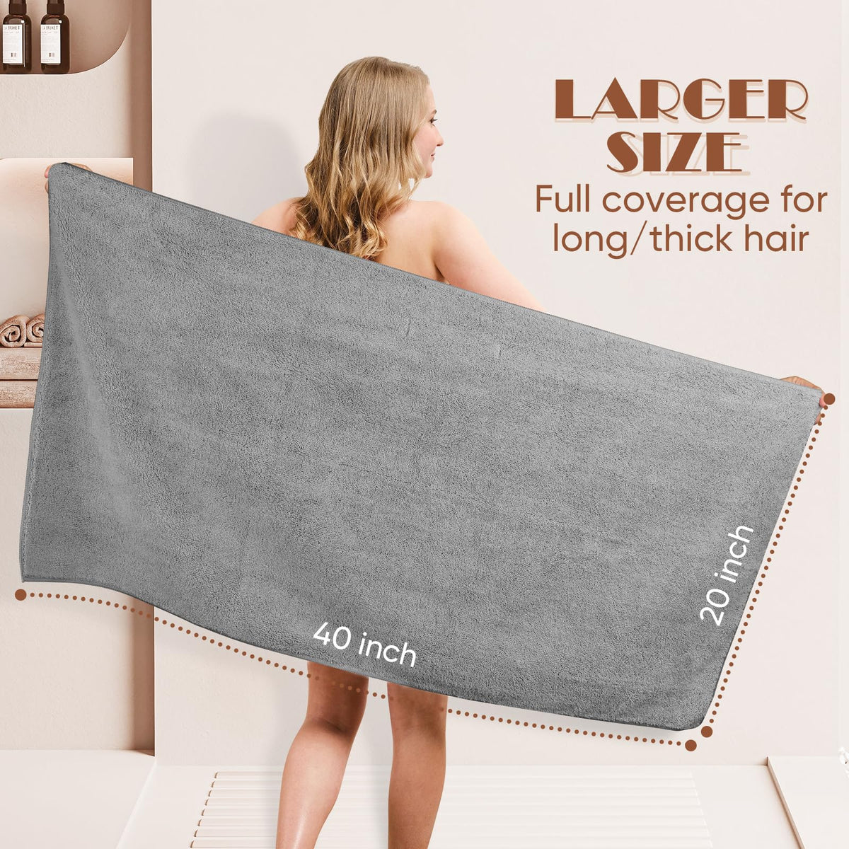 AIDEA towel wrapped on model demonstrating hands-free styling and reduced frizz