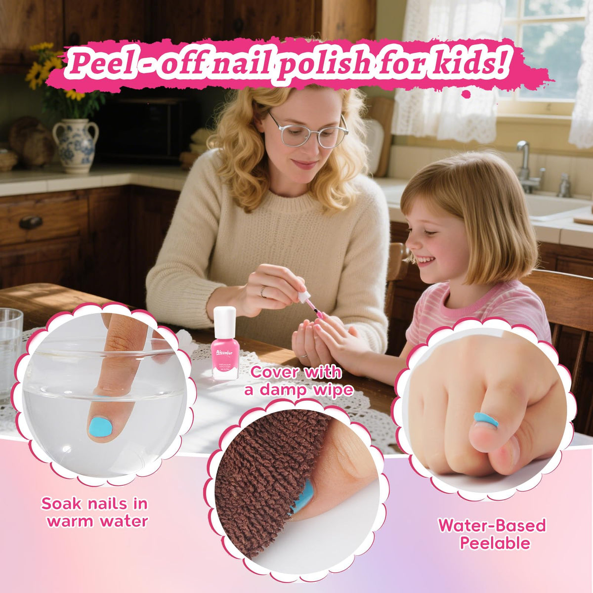 Aieenjor child applying polish with parent supervision showcasing independent play benefit