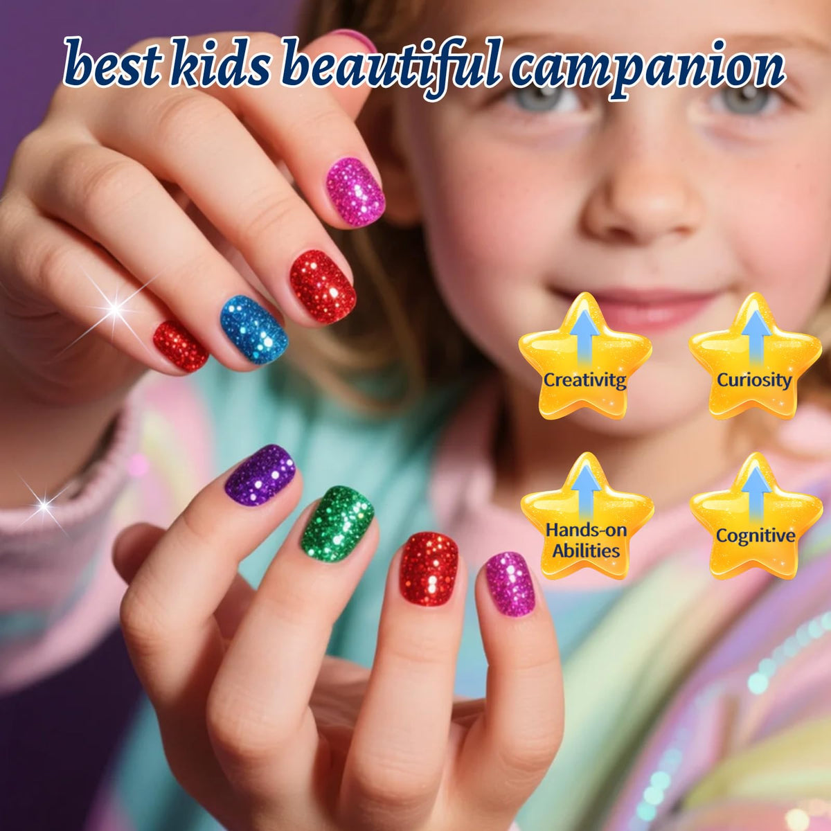 Aieenjor polish applied on child hands demonstrating easy, neat coverage
