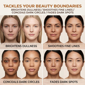 Aigomc before and after split face highlighting visible pore reduction and even tone