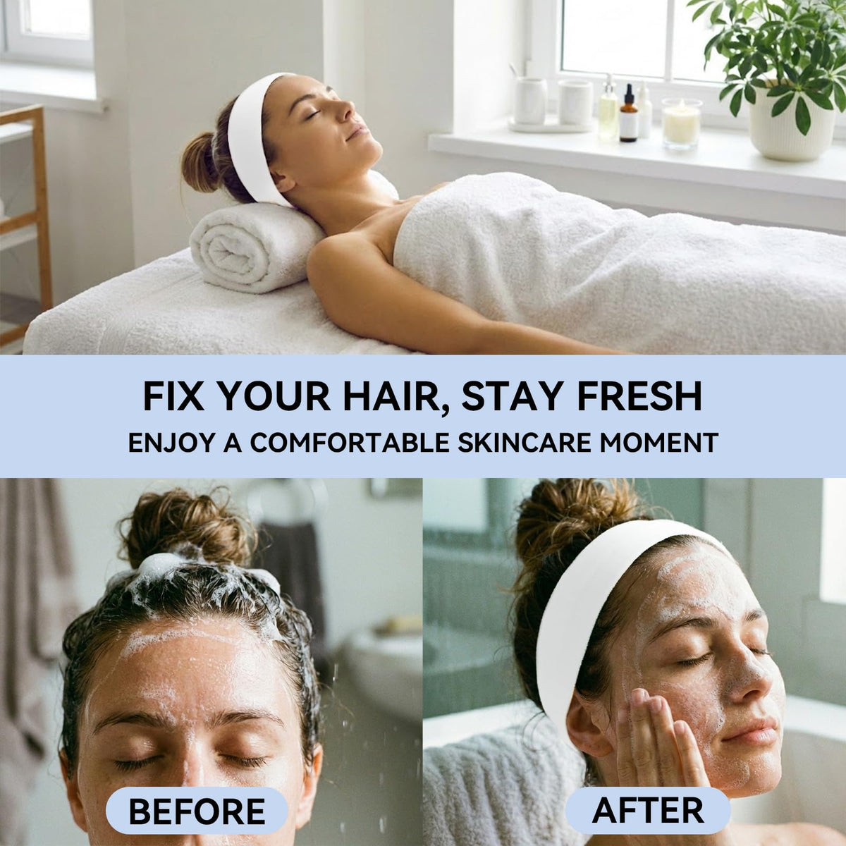 AIHOPESTO headband in use during a spa facial keeps hair away