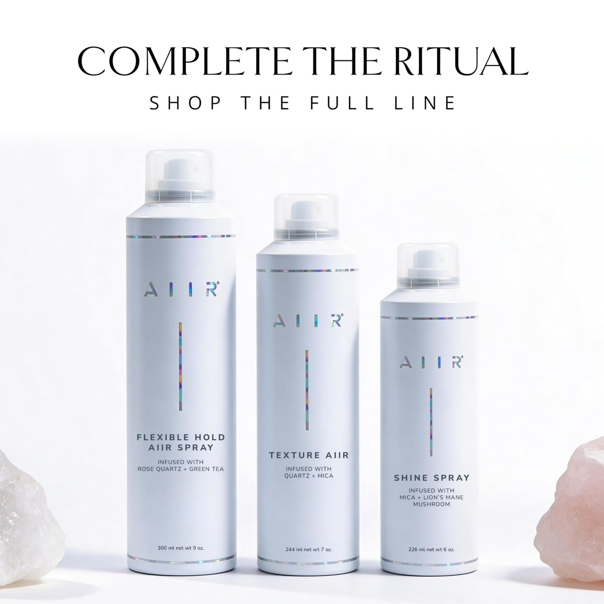 AIIR label with crystal quartz detail highlighting clean ingredients