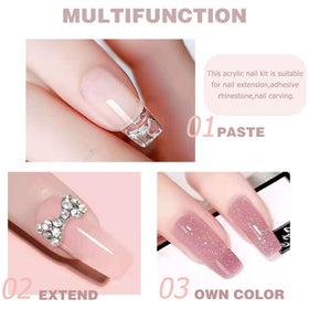 AIJIMEI nail forms with glass mixing cup showing setup for accurate acrylic mixing and lengthing