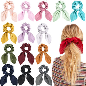 Aileam front view of 14-piece bow scrunchies set showing variety and value