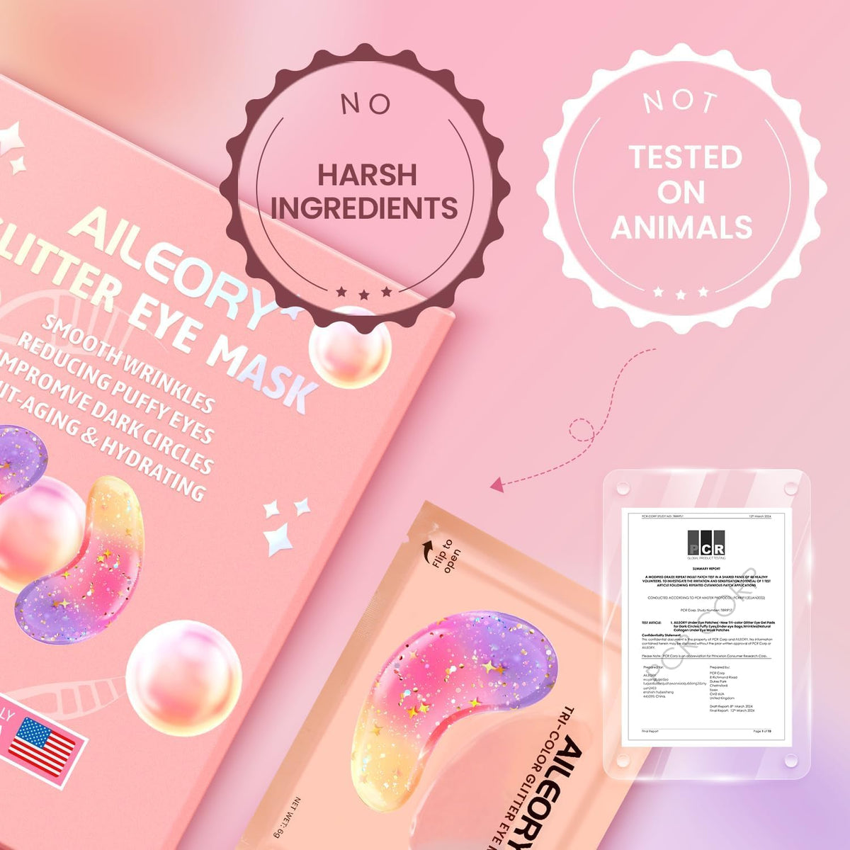AILEORY ingredient label showing collagen and hyaluronic acid benefits