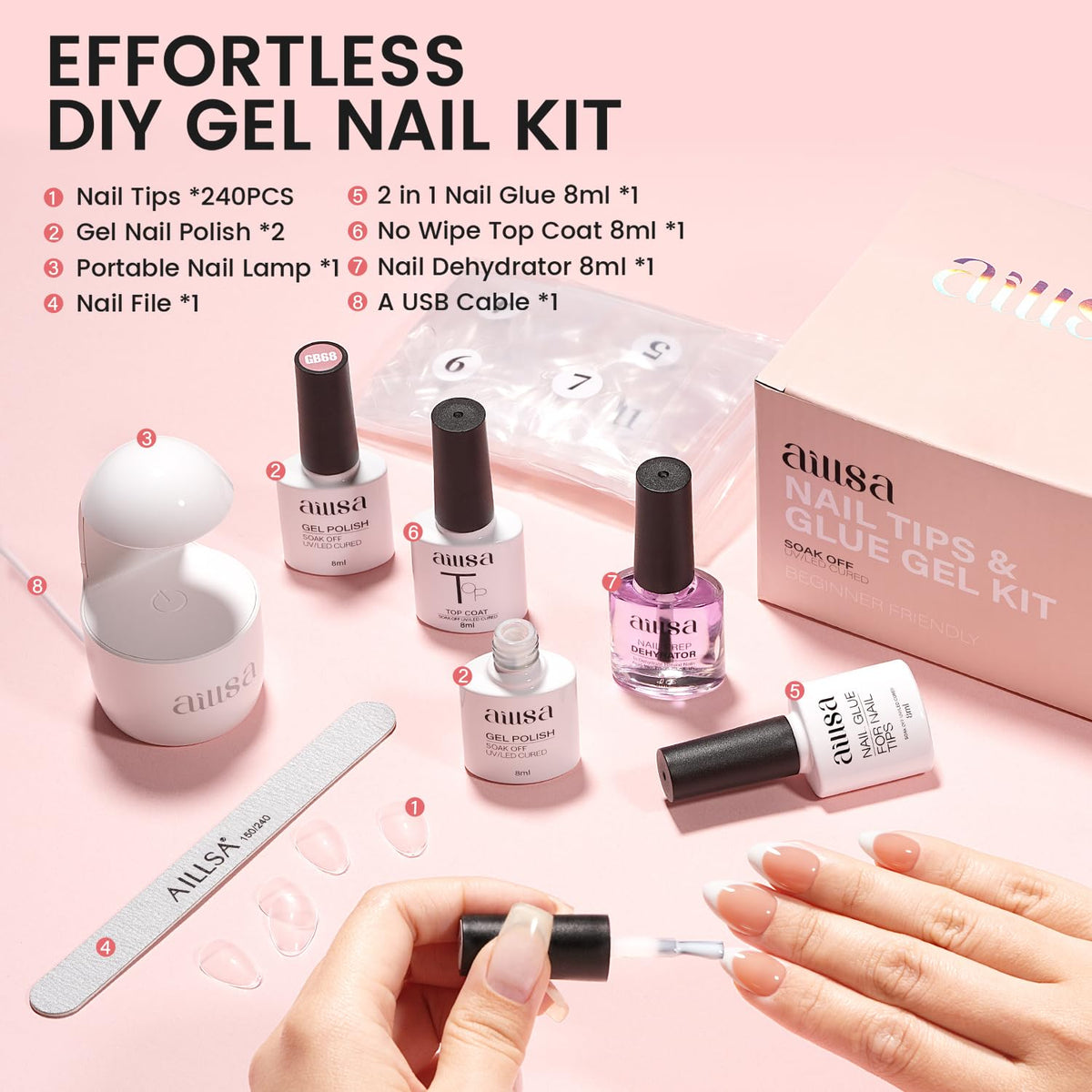 AILLSA nail dehydrator bottle close-up emphasizing cleaner nails for bonding