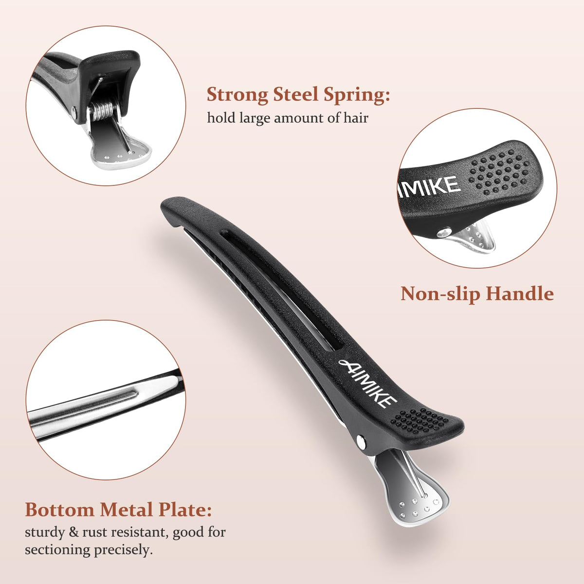 AIMIKE clip holding hair during blow-dry for secure styling