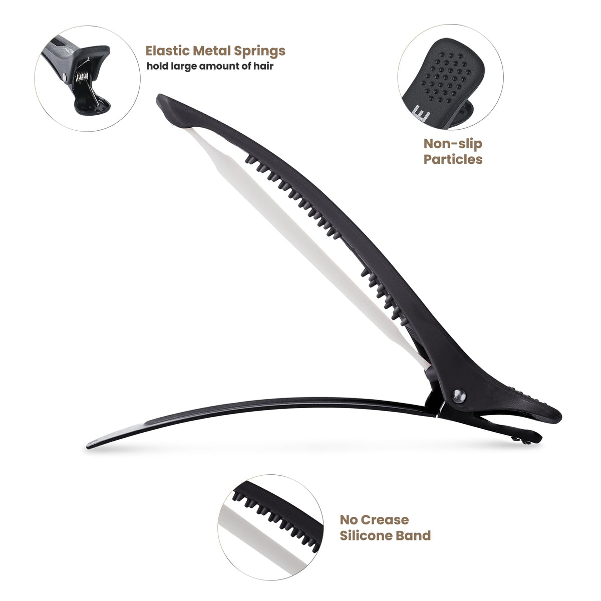 AIMIKE side profile of duckbill clip, smooth insertion without snagging