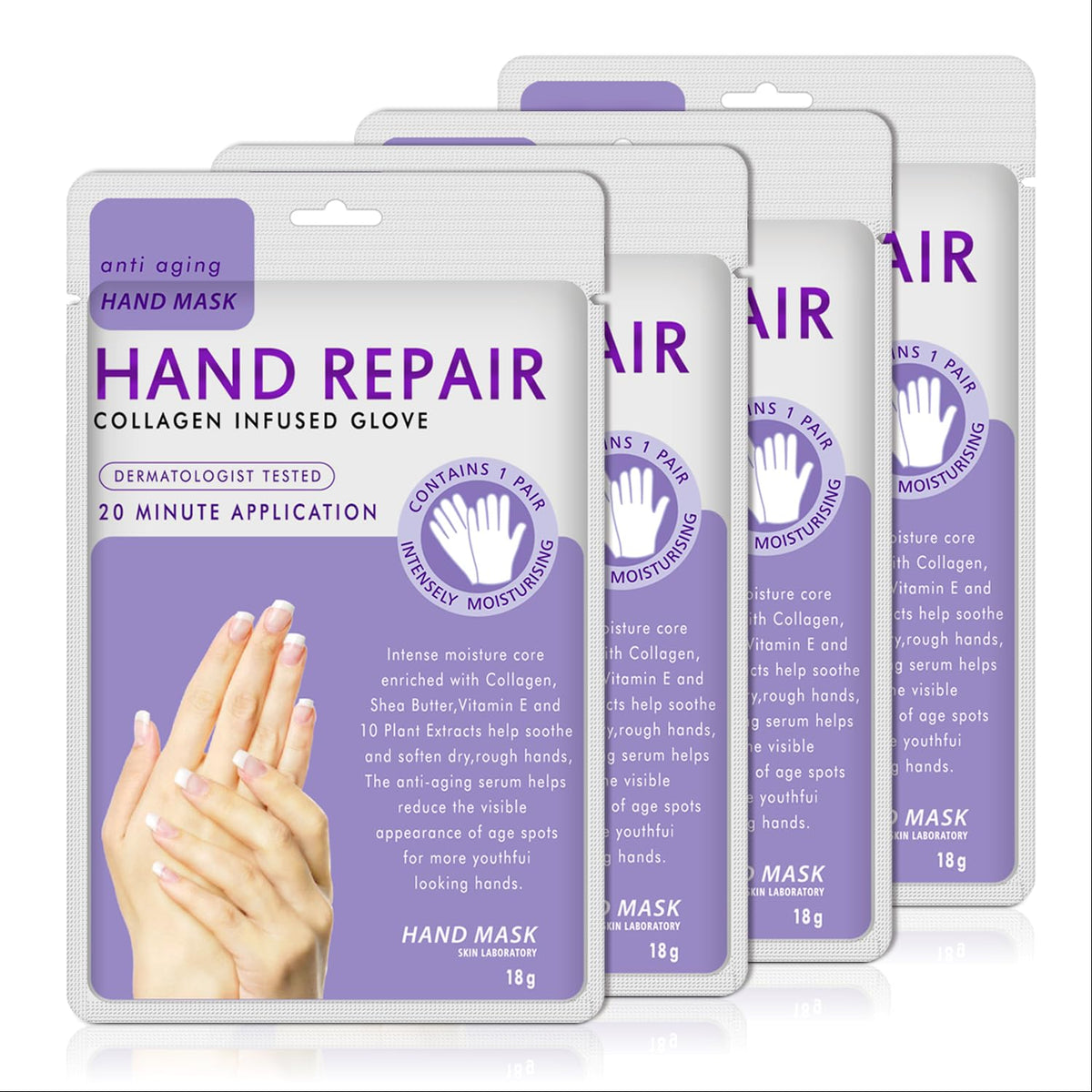 AIQIUSHA front packaging showing 4 moisturizing gloves and benefits