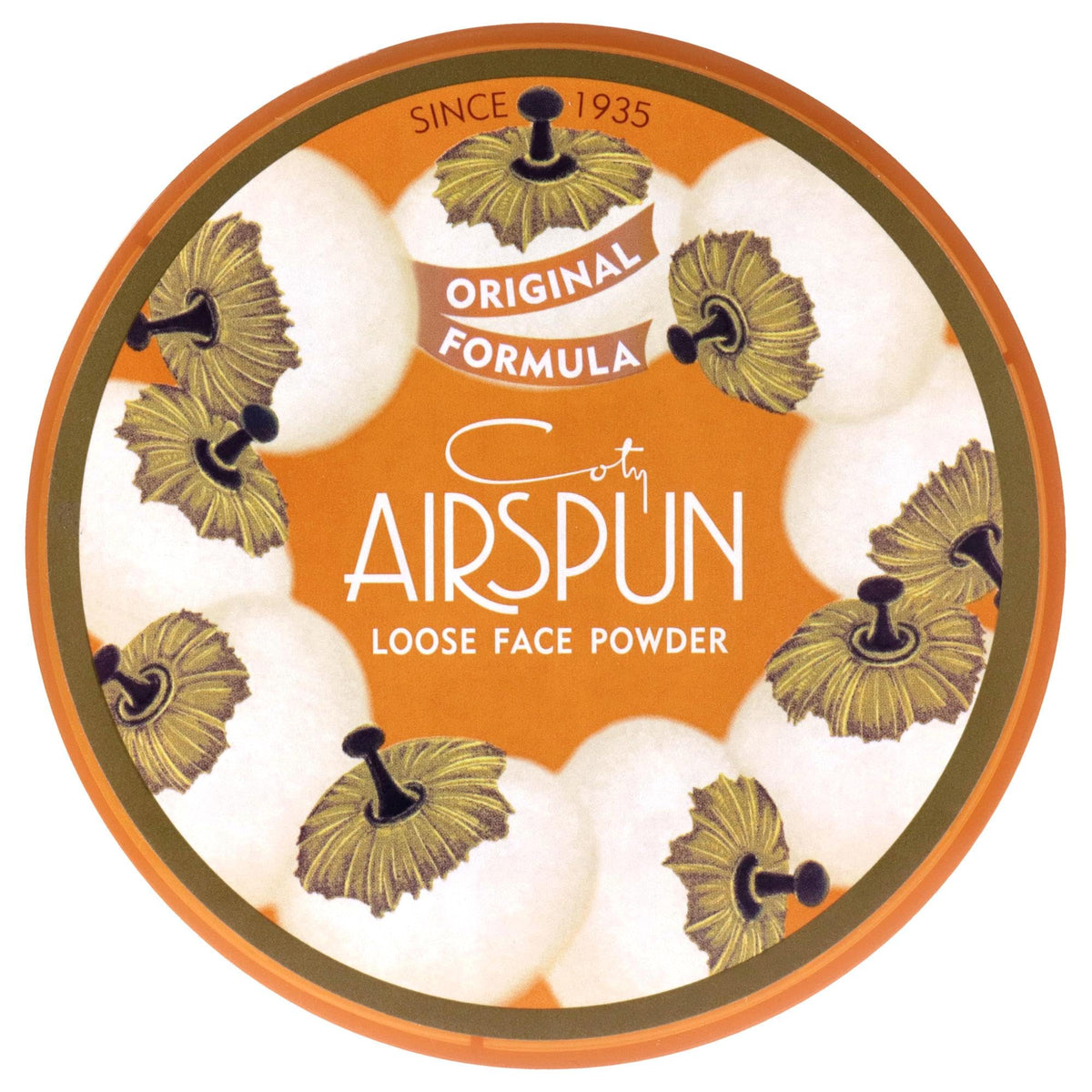 Airspun canister front showing product branding and easy puff access for quick application
