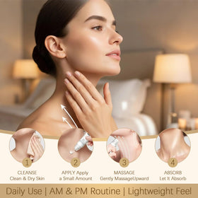 Aiwejay applying cream to neck in lifestyle shot illustrating gentle upward massage