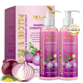 AKBAN front packaging of shampoo and conditioner set shows natural strengthening benefits