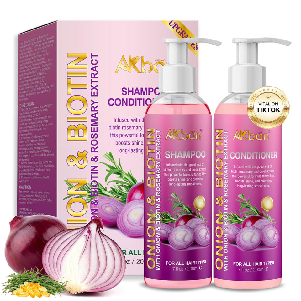 AKBAN front packaging of shampoo and conditioner set shows natural strengthening benefits