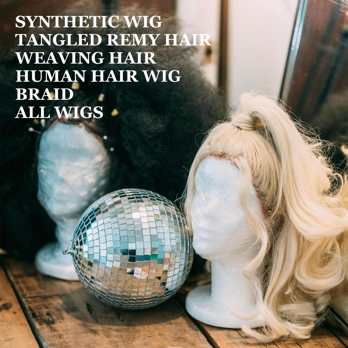 AKBAN on synthetic wig after use showing smoother, natural-looking fibers