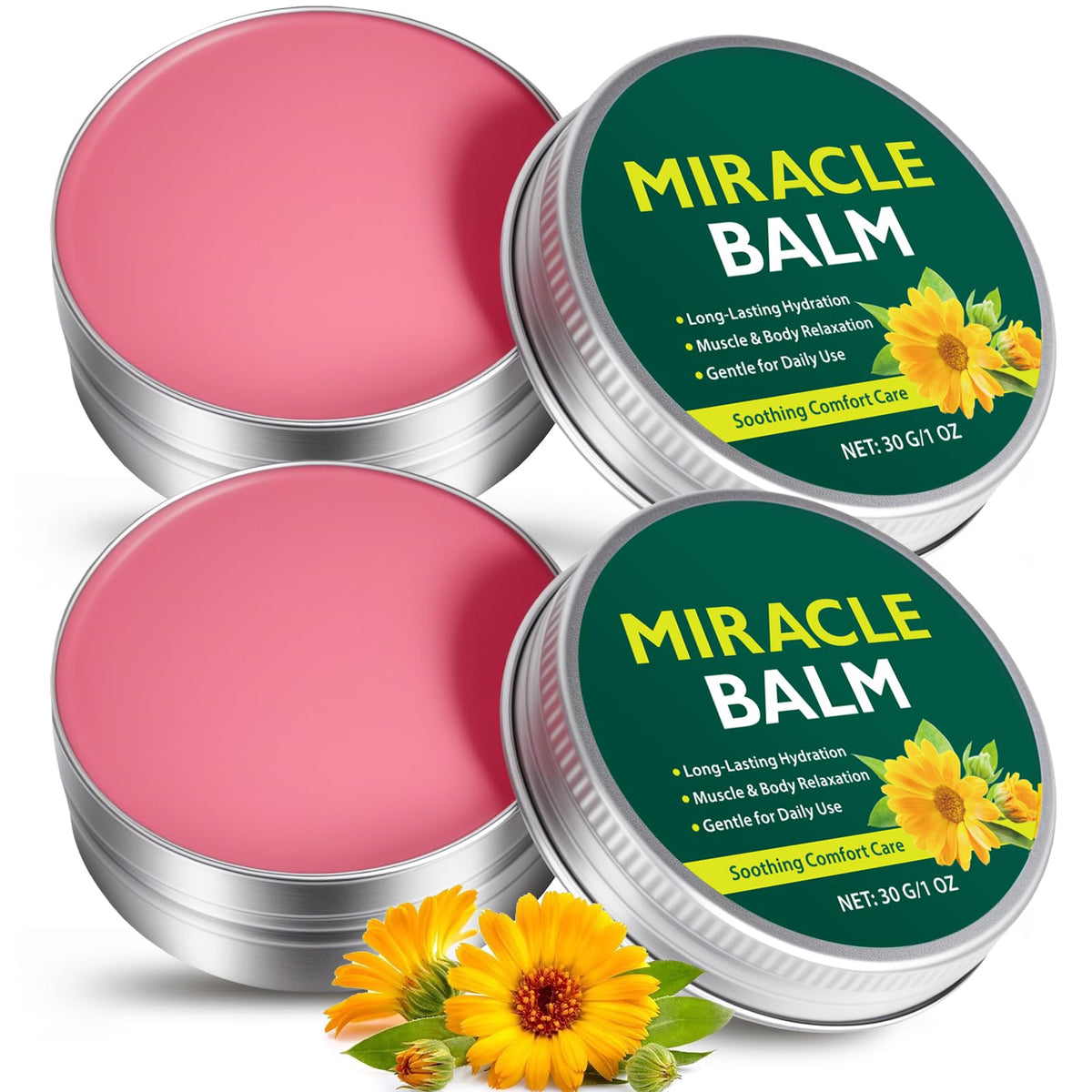 Akeeronn Miracle Balm front packaging showing the 1 oz jar and branding benefits
