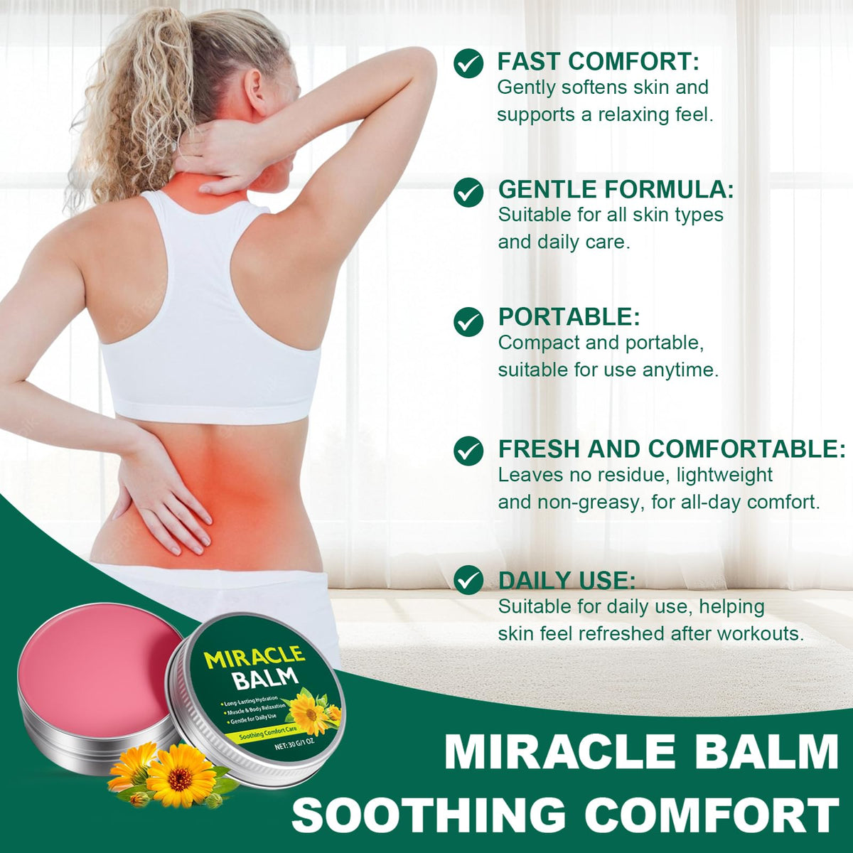 Akeeronn Miracle Balm being massaged into shoulder showing eased comfort