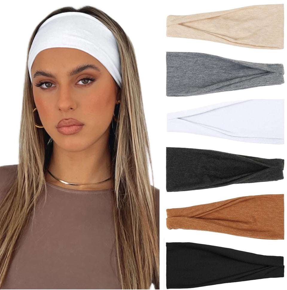 AKTVSHOW front view of six headbands showing colors and packaging, great for gifting