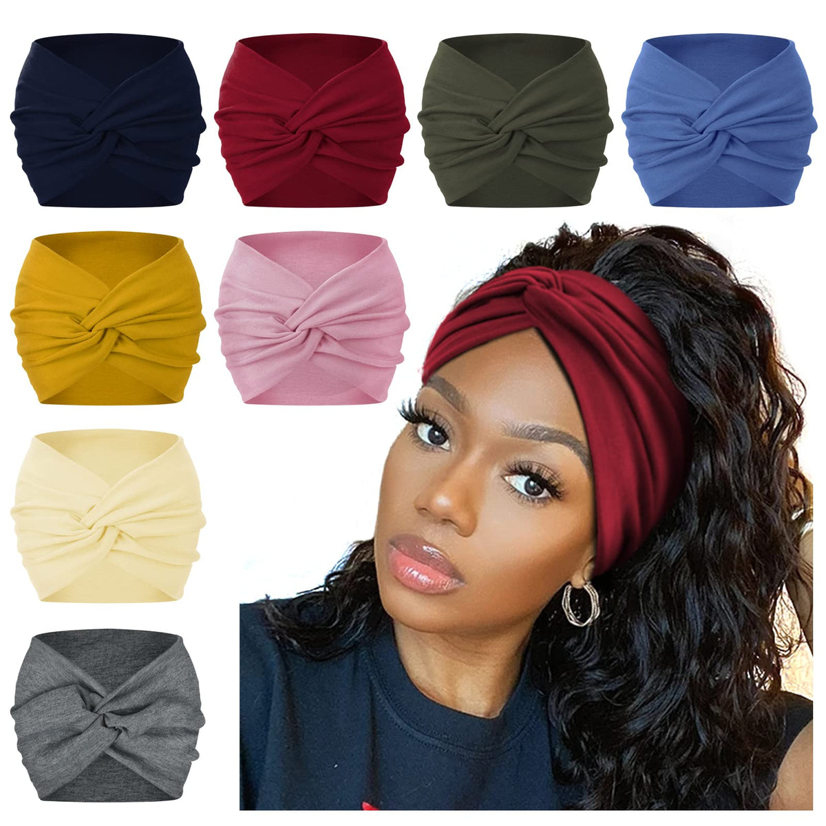 AKTVSHOW front view wide turban headband showing shape and coverage for styling